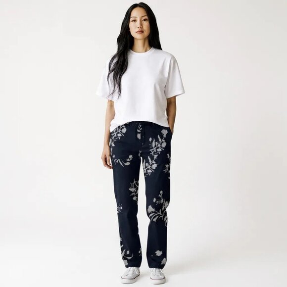 NEW JOIE Daltona Floral Print Wide Leg Pant Women Size Medium Navy Blue Palazzo - Picture 1 of 13